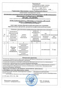Приложение к лицензии